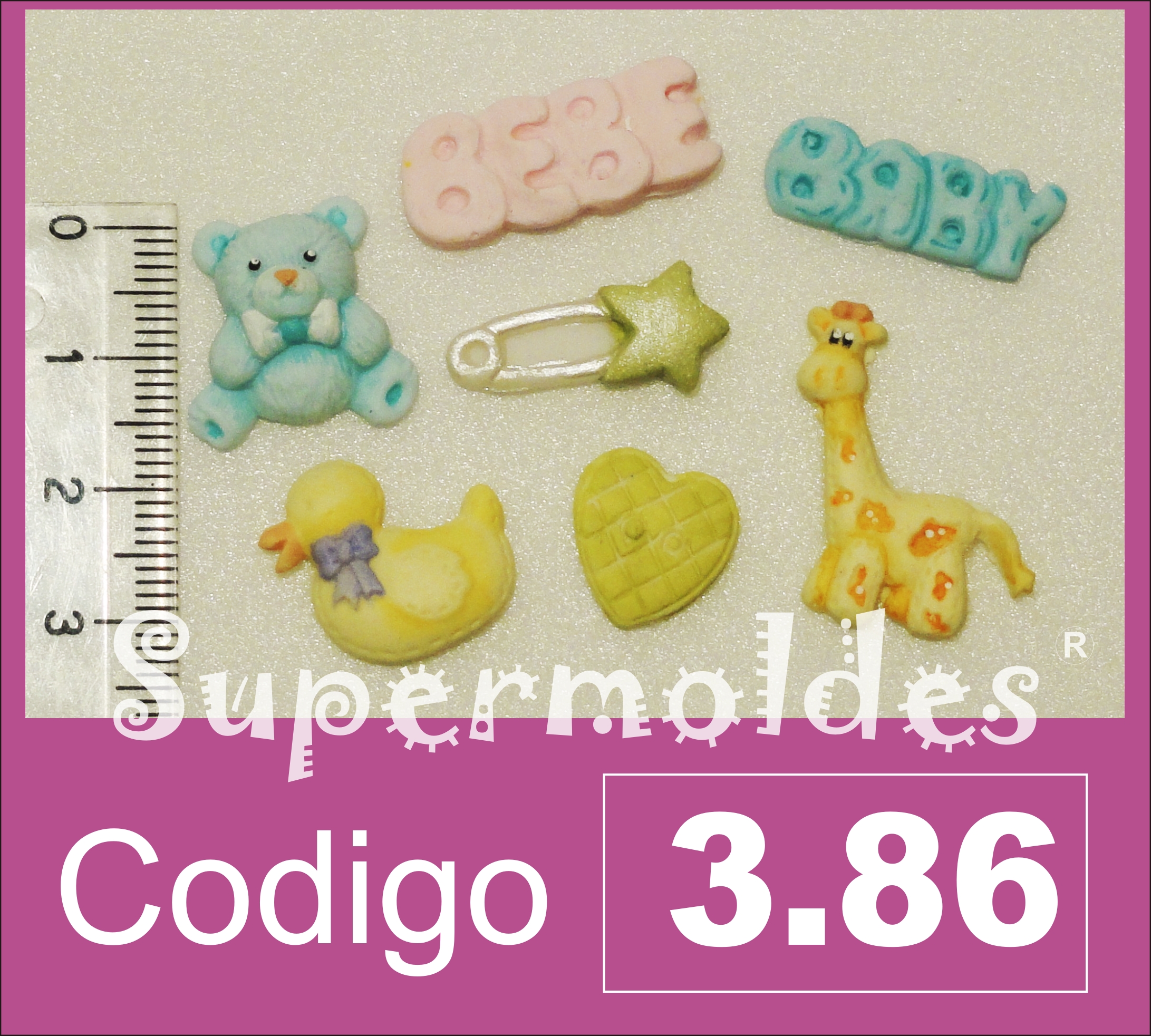 Accesorios miniaturas para  bebes x 7u "bebe" osito, gancho, patito, jirafa, etc
