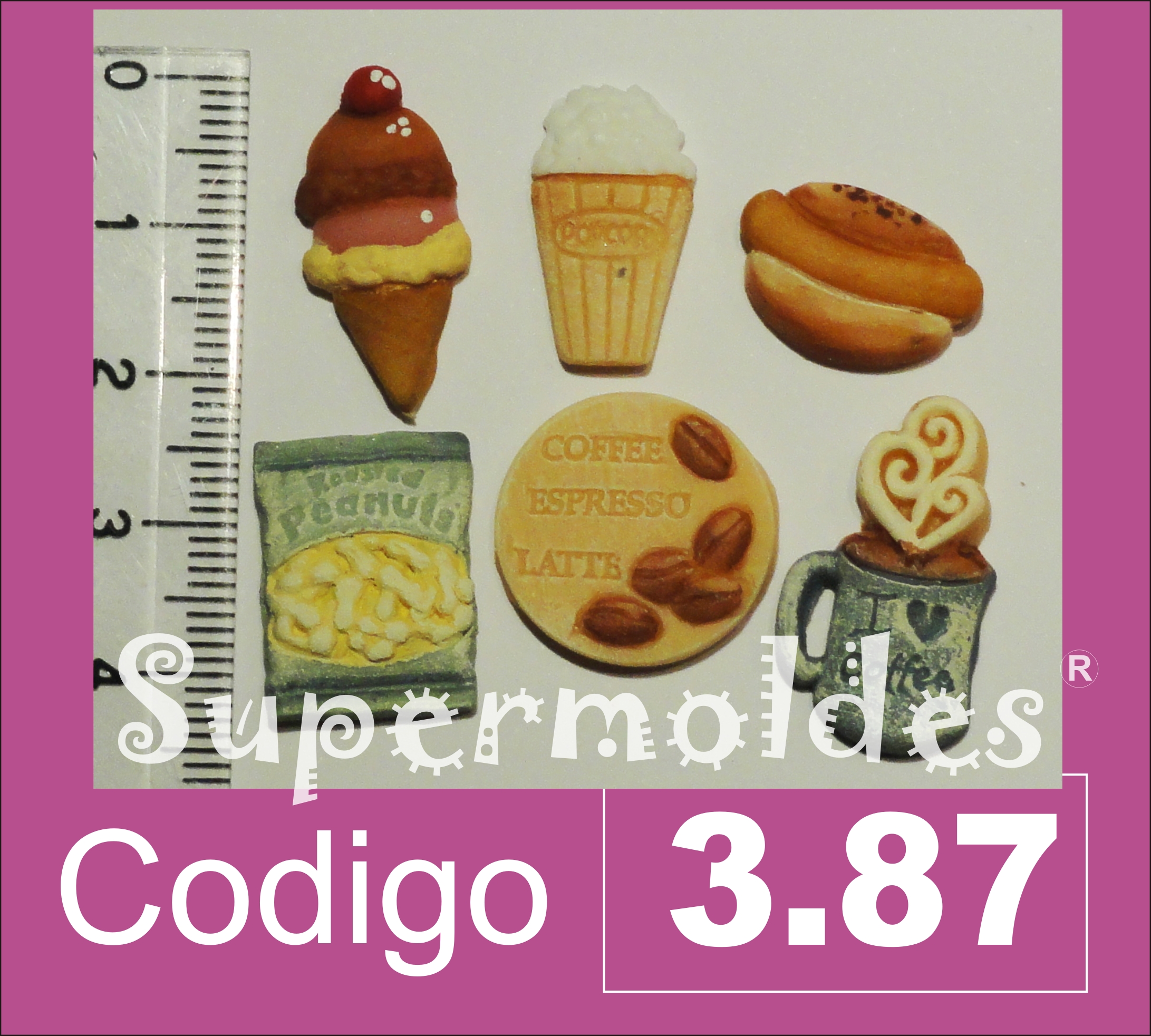 Accesorios miniaturas snacks bolsita,grano de café, pancho, taza, popcorn…