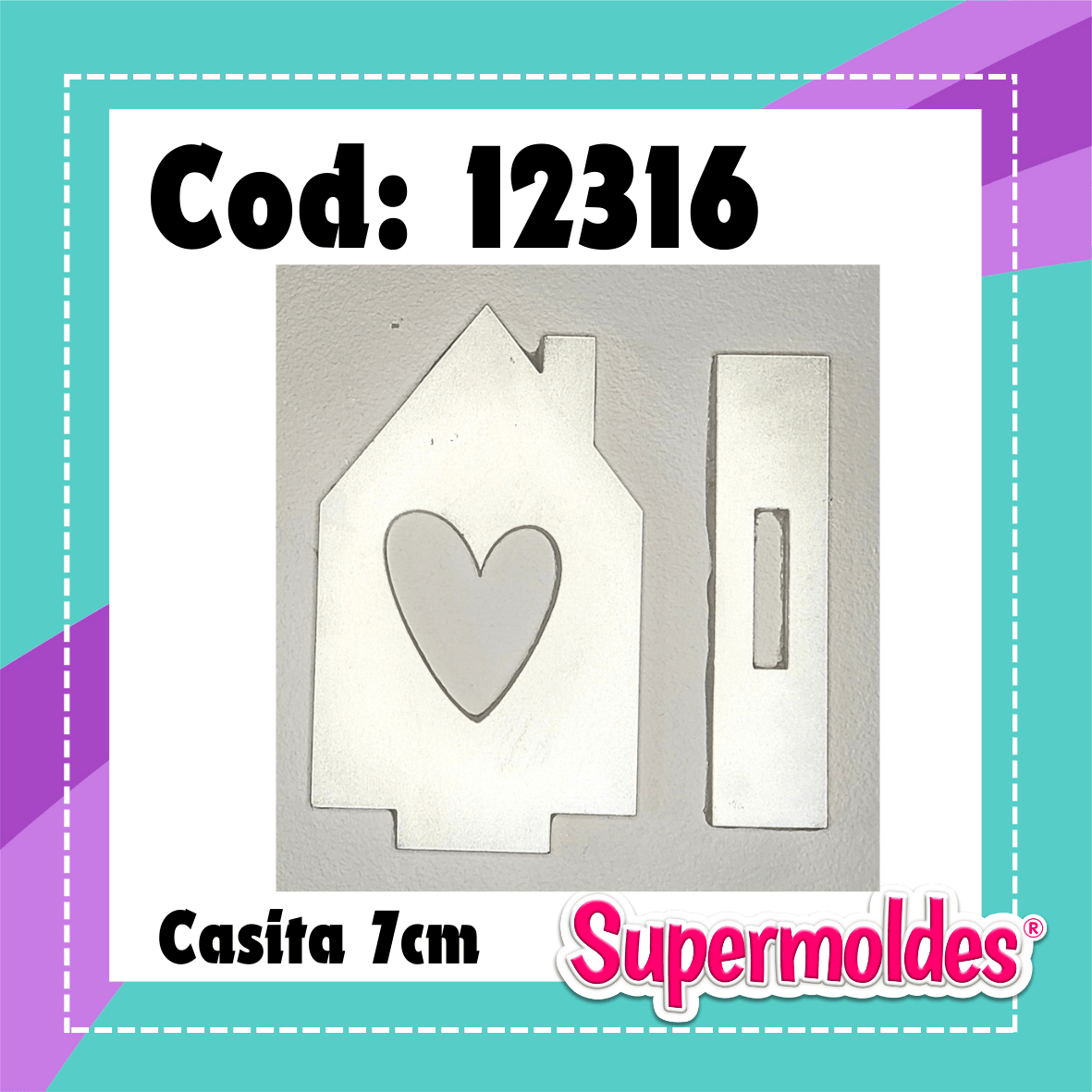 Casita con corazon calado (soporte aparte) 7 cm alto 4mm espesor