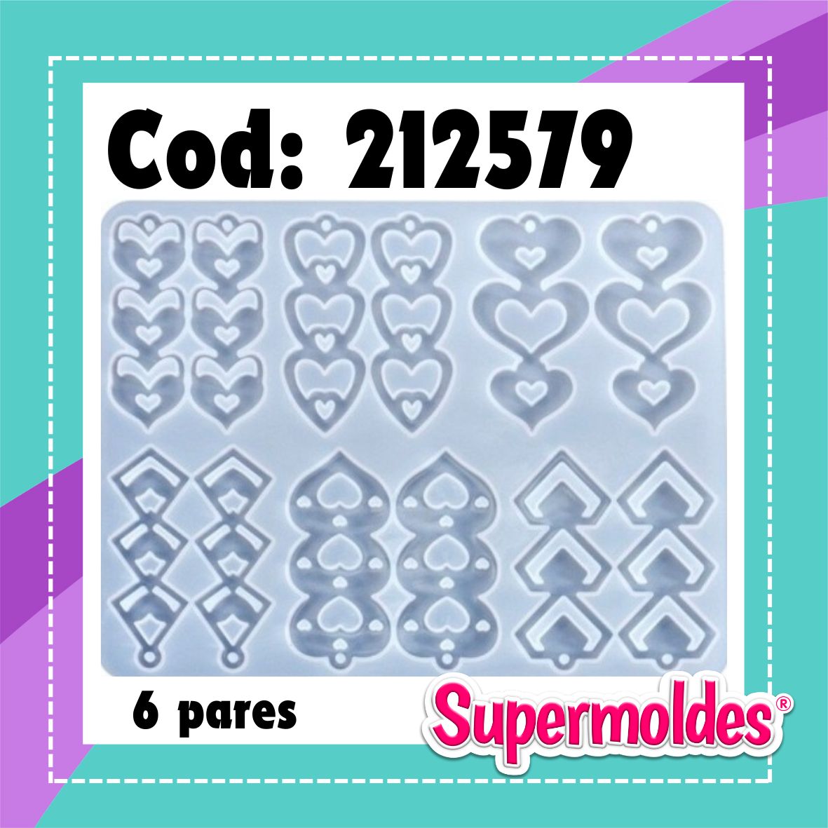 Aros 6 pares largos corazones triples 6,5 largo (chino)