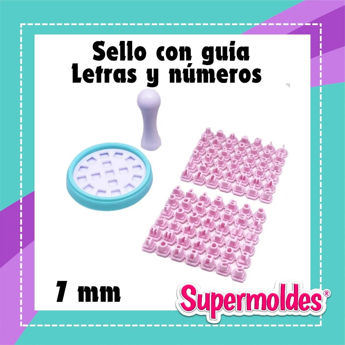 Sello letras y numeros con guia 7mm base redonda (rosa) (chino)
