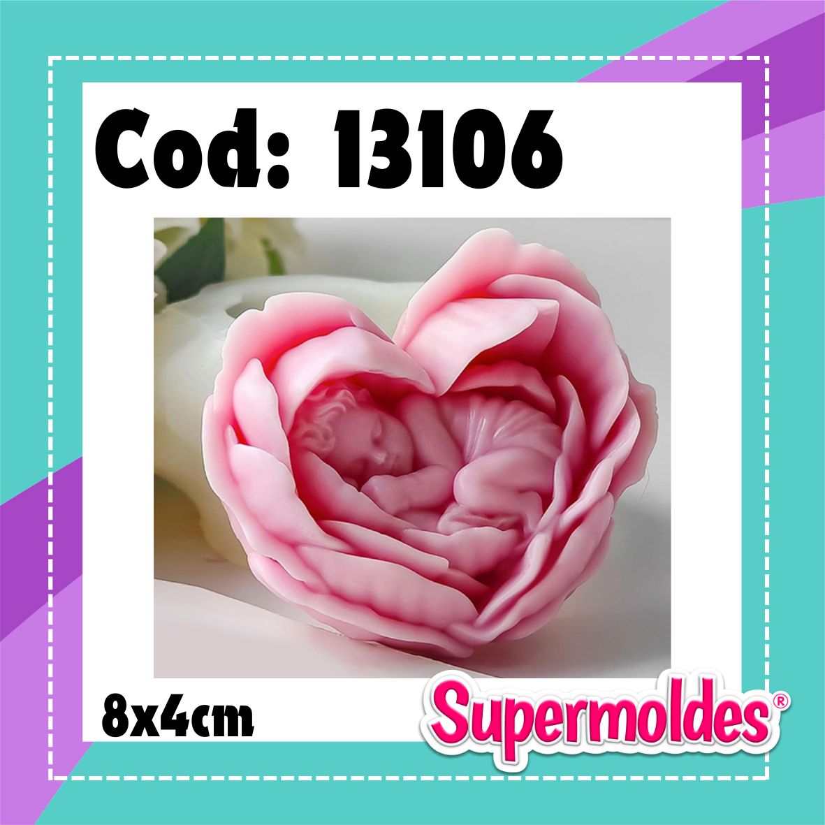 Rosa forma de corazon con bebe 8 x 4cm (chino)