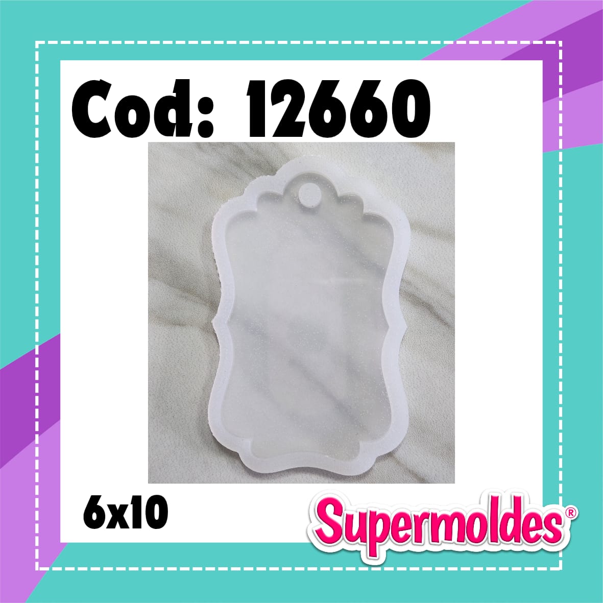 Marcos/Tags gde perfumero forma ondeada con perforacion 6x10cm 4mm esp