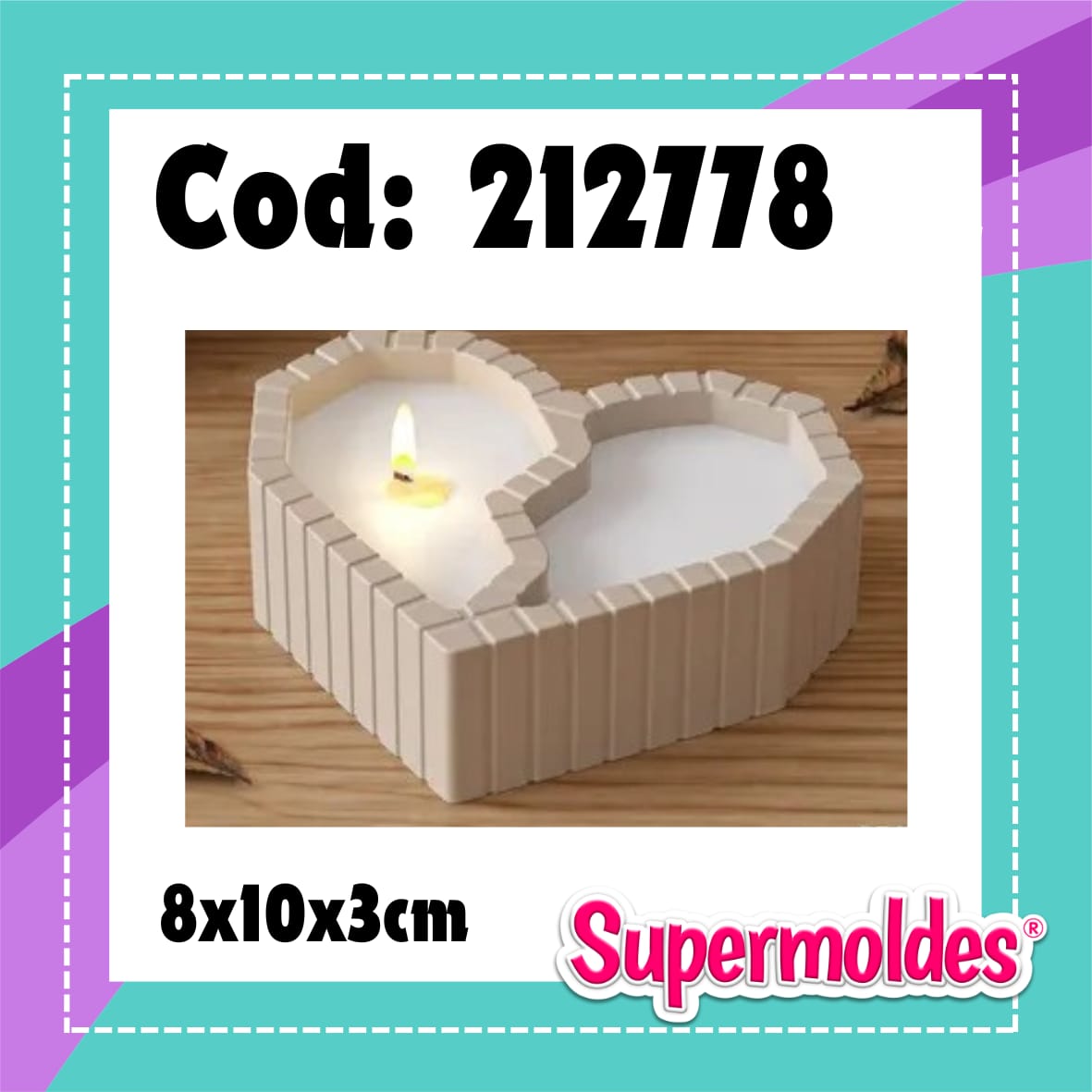 Portavela corazon partido,  rayado 8x10x3cm (chino)