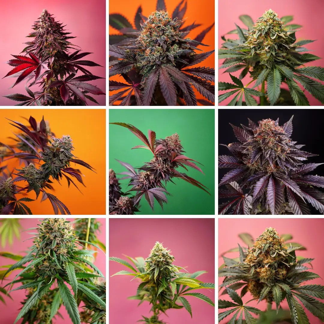 Fruity cannabis strains from Supernatural Seeds, featuring colourful buds of Raspberry Runtz, Pineapple Coconut, and Sour Orange
