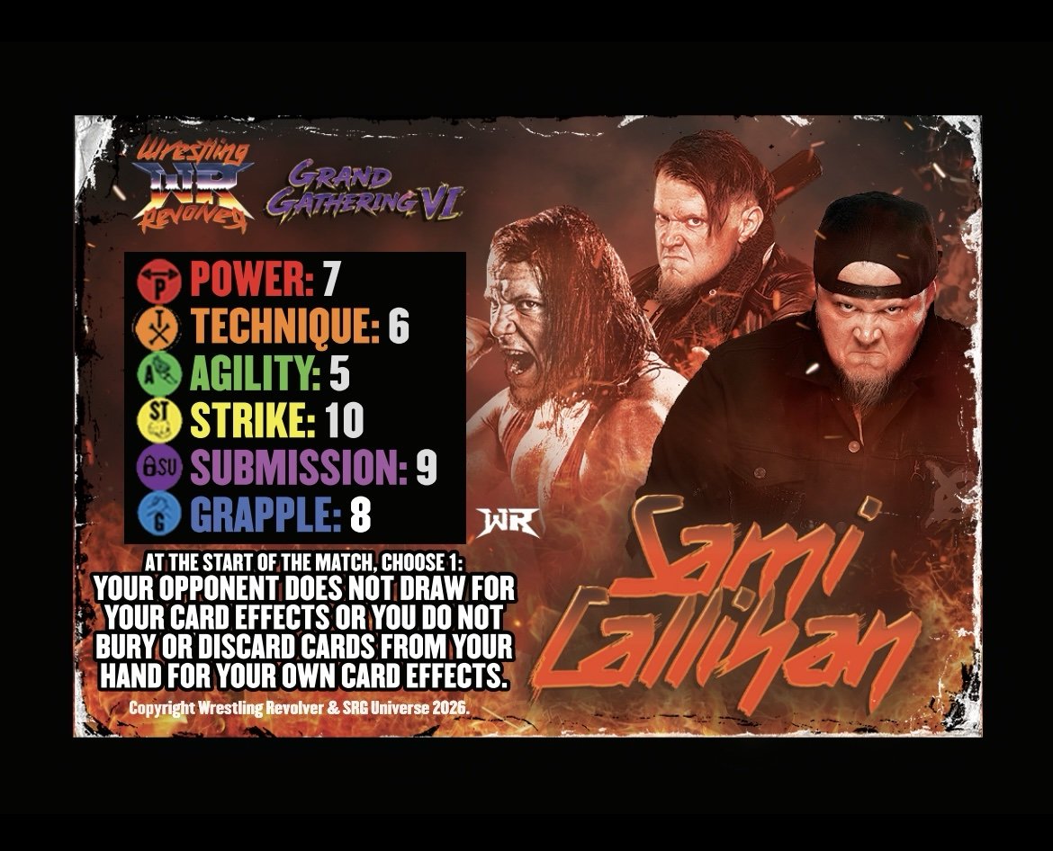 Wrestling Revolver 3 competitor cards: BDE Sami Callihan and Jessicka Havok