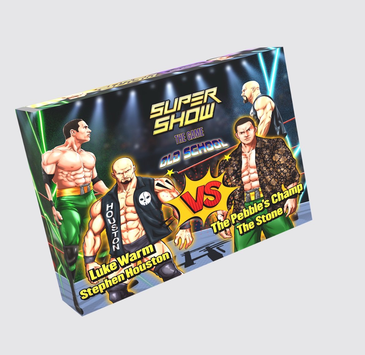 2 Player Starter Set: Luke Warm Stephen Houston VS The Peeble’s Champ the Stone comes with 3 stipulation crowd meters in the box!