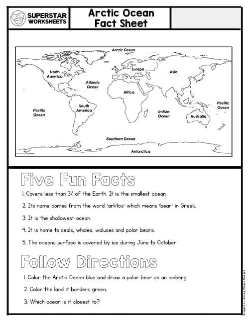 Continents and oceans worksheets for kids