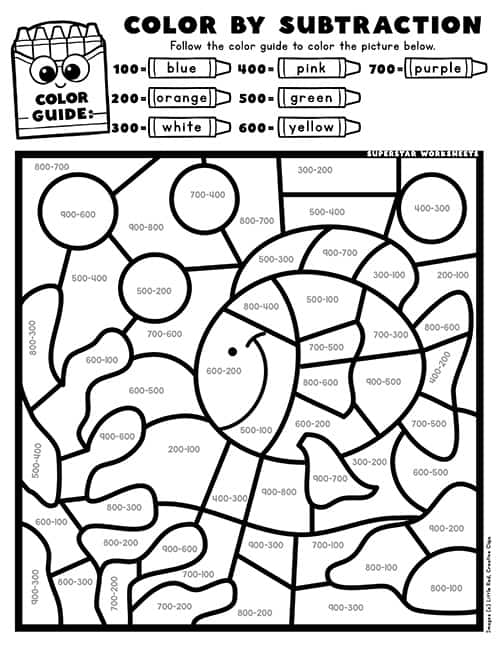 Color by subtraction worksheets free