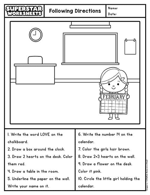 Following directions worksheet