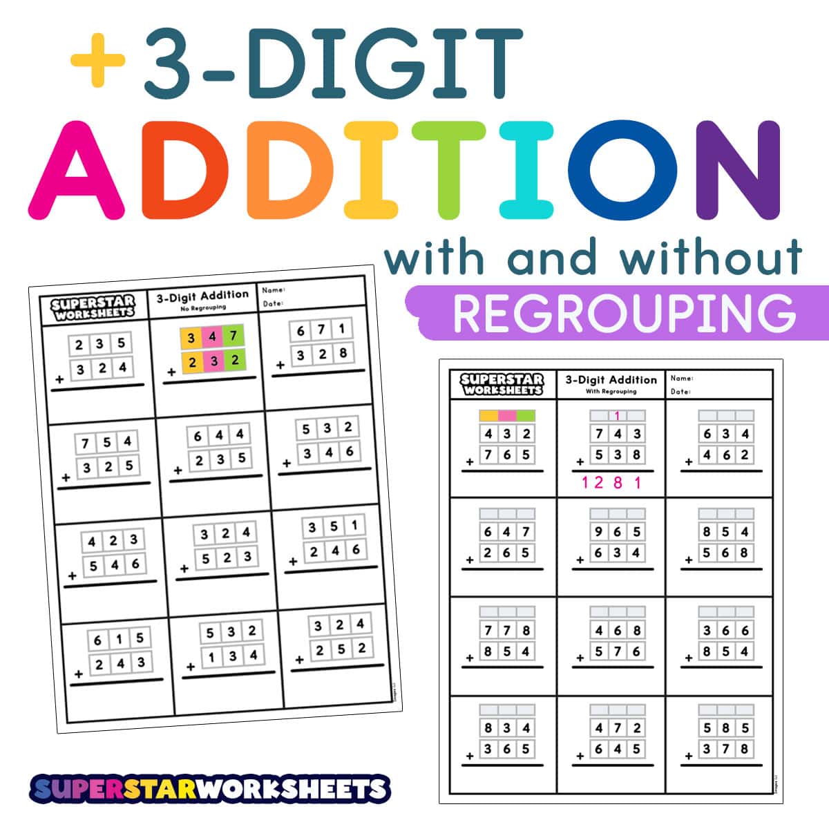 3-digit addition worksheets