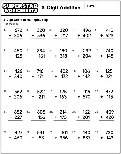 3-digit addition worksheets
