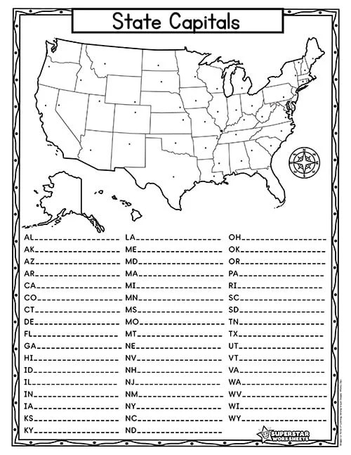 Usa Map States And Capitals Worksheet Image To Us States And Cities State Capitals 1 
