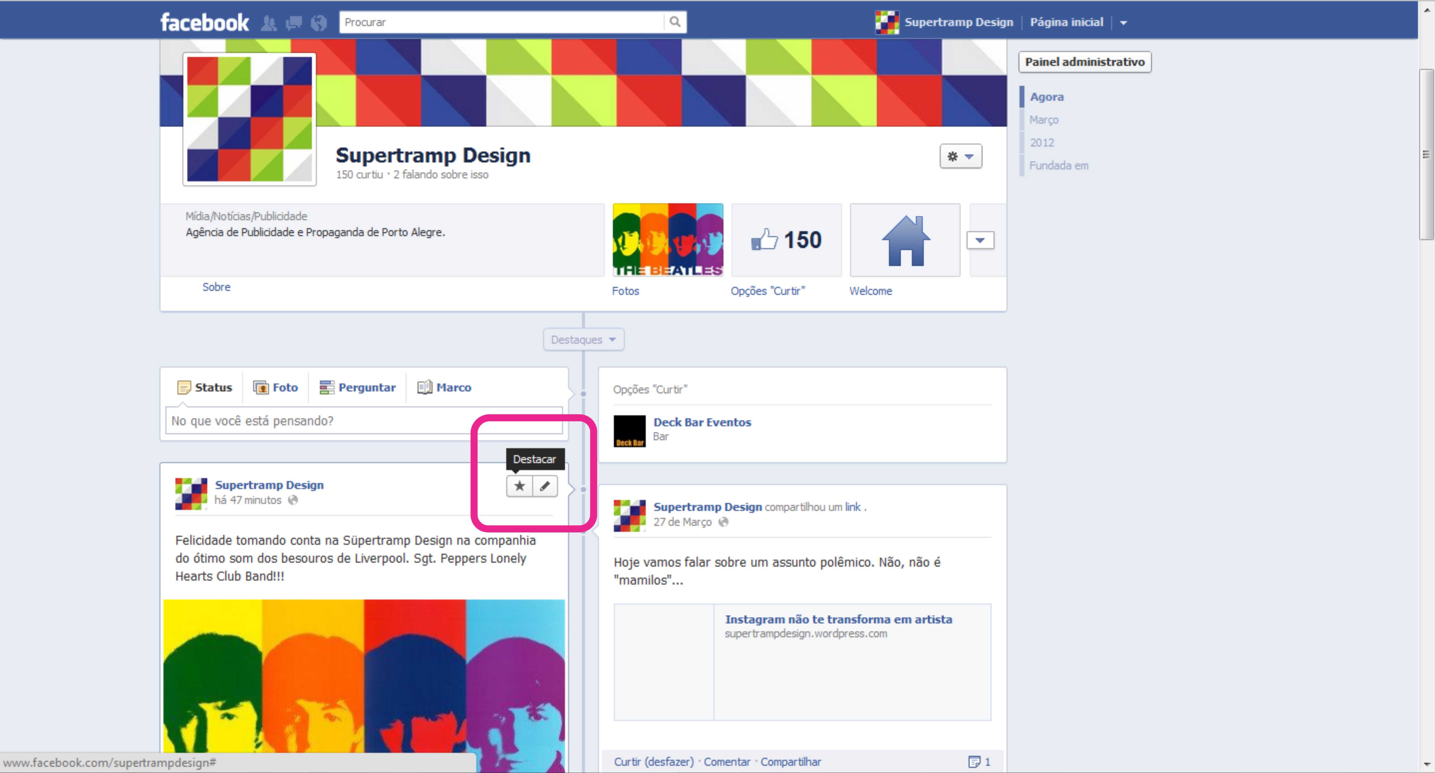 Como Destacar O Post Na Sua Fan Page Do Facebook Supertramp