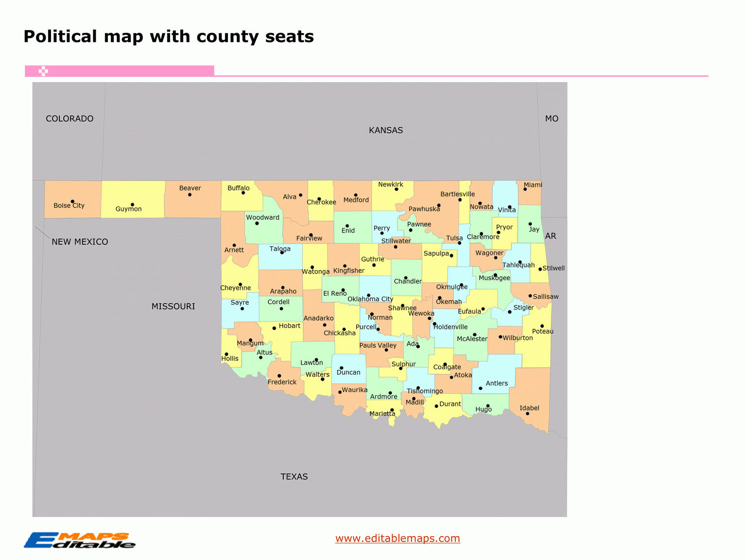 Printable Map Of Oklahoma Counties Super Teacher Worksheets Oklahoma County Map Editable Powerpoint Maps 