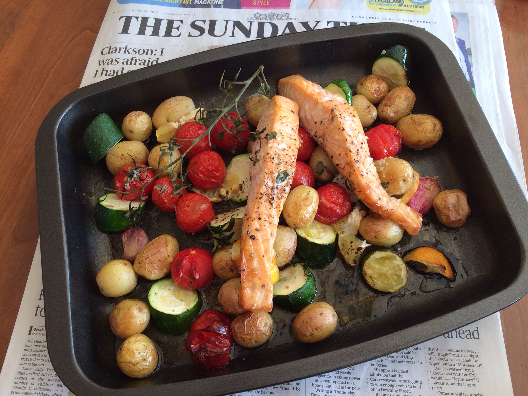 Roasted salmon and veg