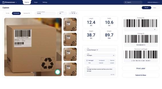 Capture Dimensions, Weight,  and Pictures in Seconds