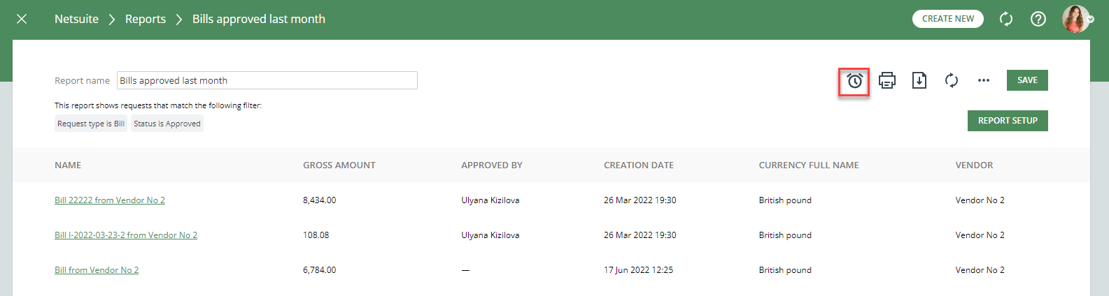 Report scheduler (netsuite)