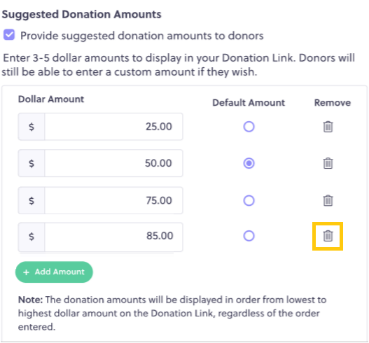 Suggested donation amounts