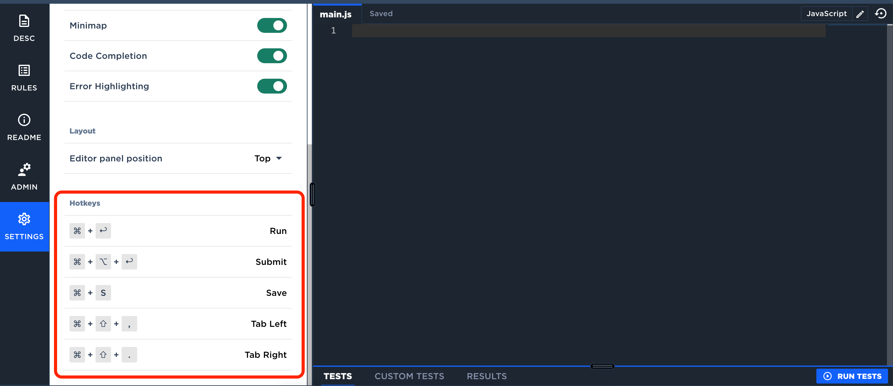 Accessibility features in codesignal
