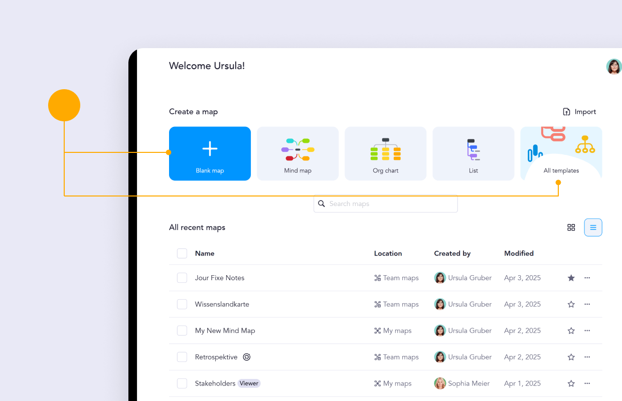 Navigate the mindmeister dashboard / home