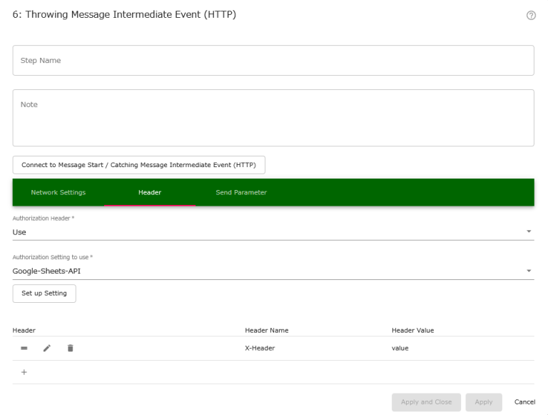 Throwing Message Intermediate Event (HTTP) Questetra Support