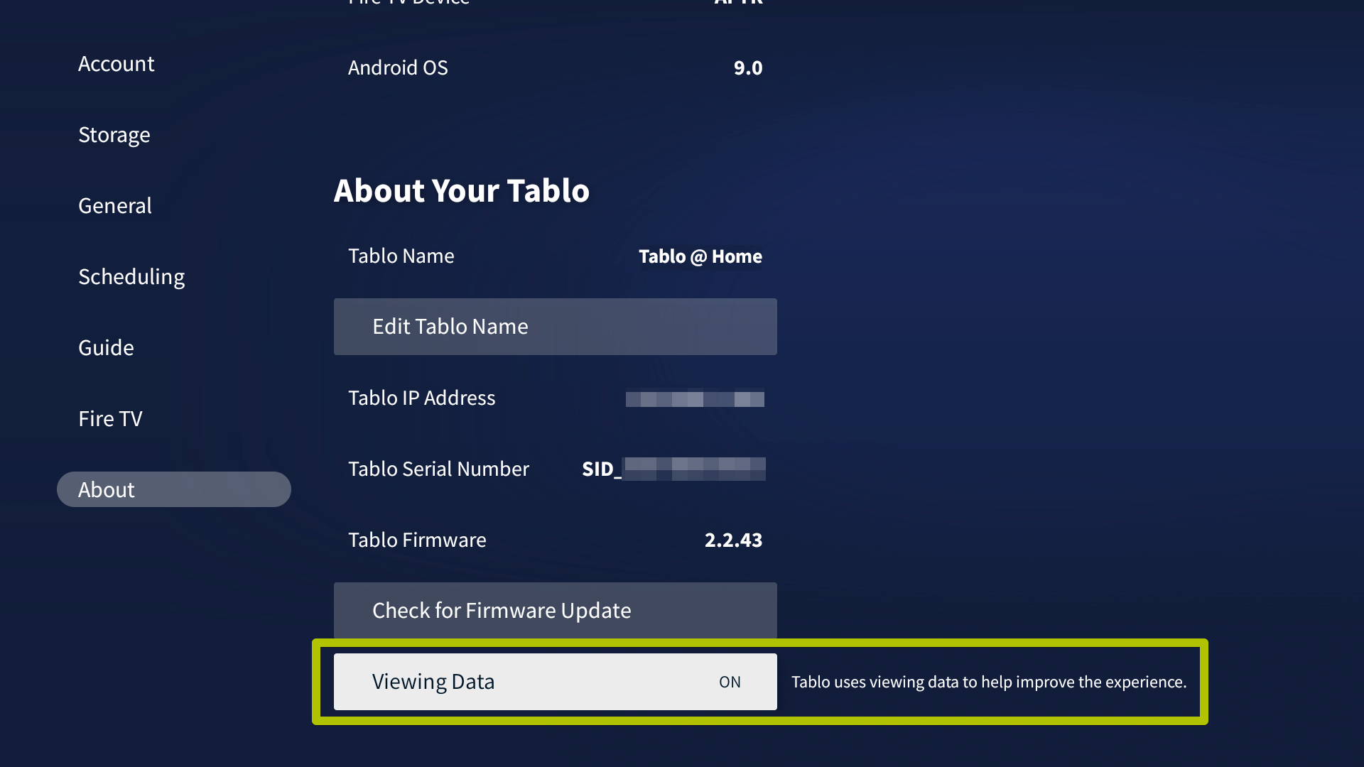 Tablo Settings Screen Options for the 4th Generation Tablo – Tablo