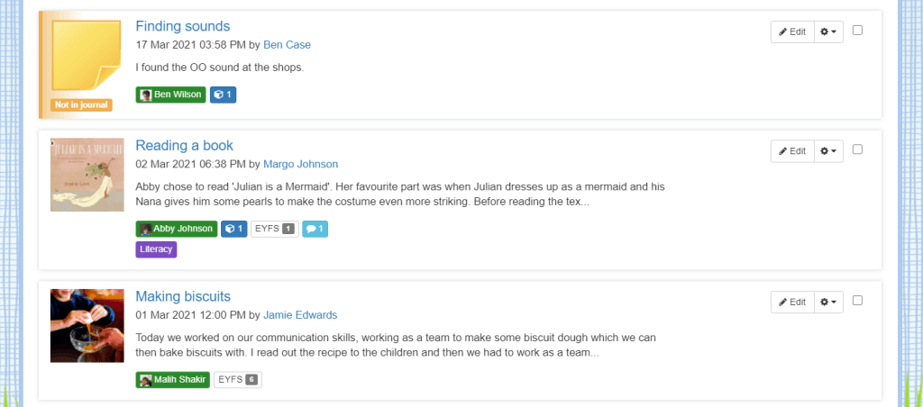 A screenshot of observations on Tapestry