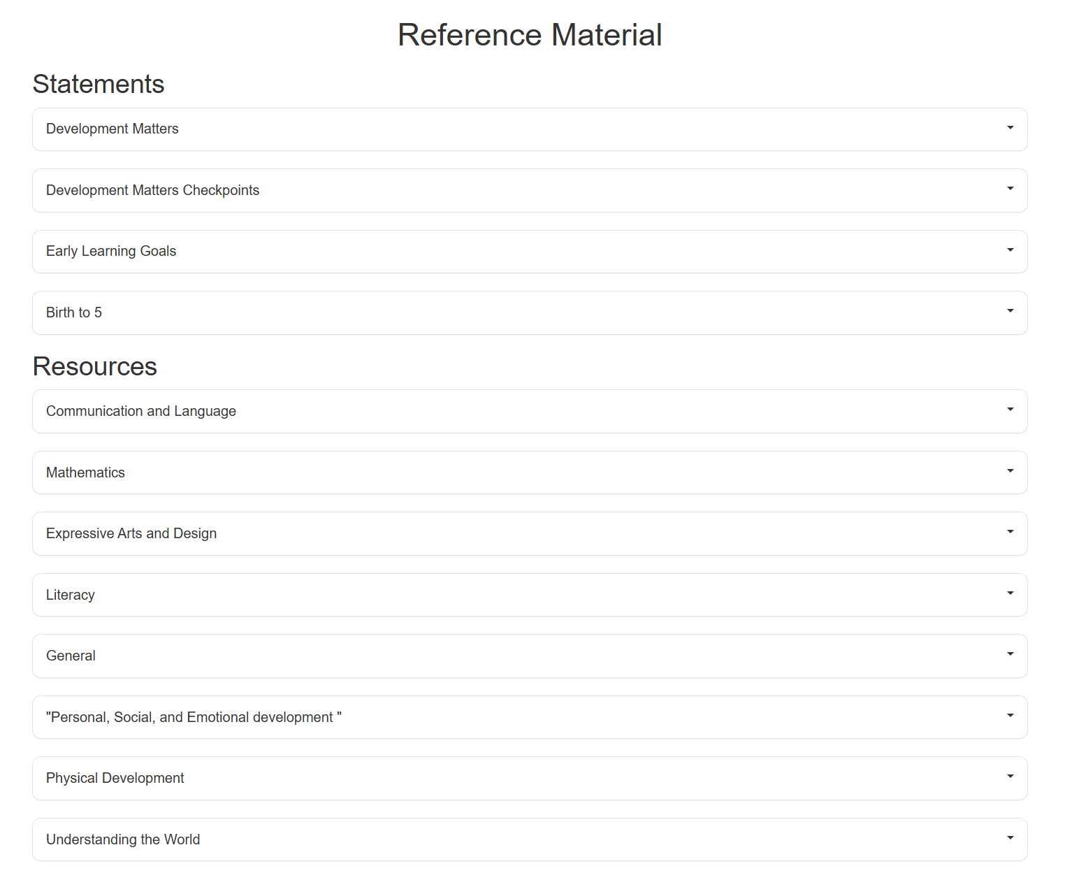 screenshot showing the reference material page.