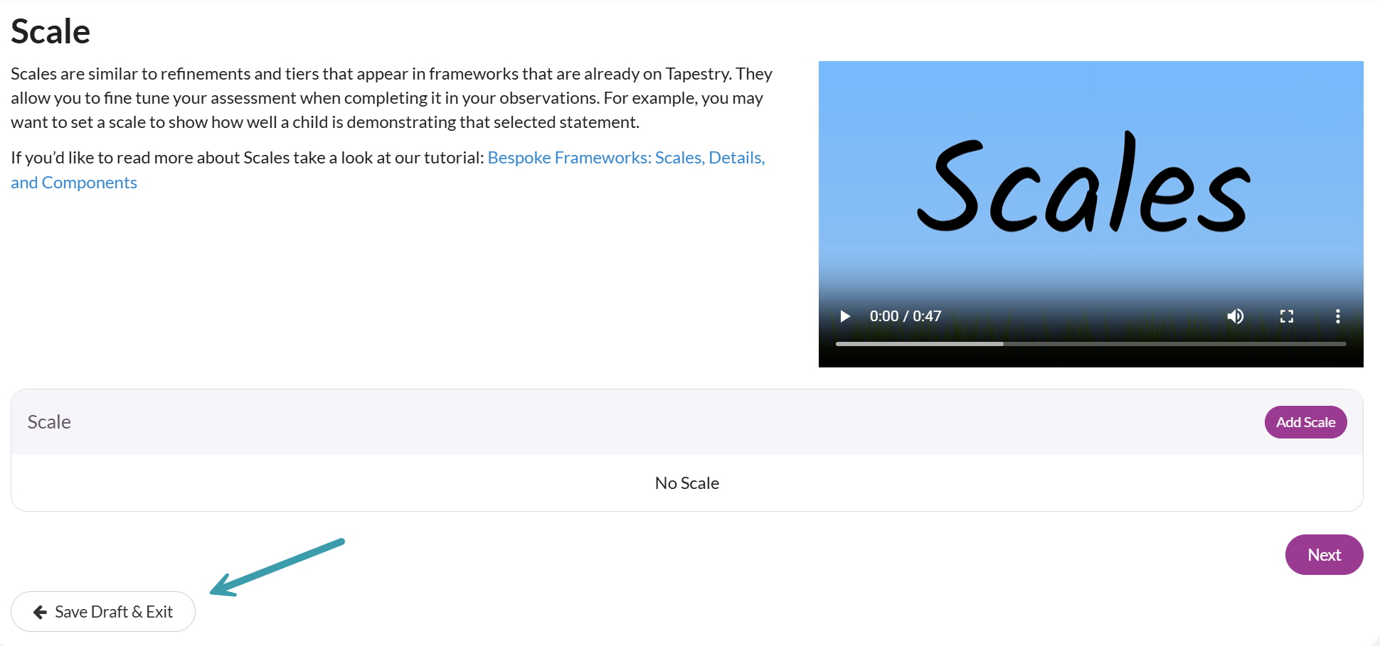 This screen shows one of the places where you can save a bespoke framework as a draft