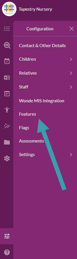 Image highlighting the location of the 'Features' menu.