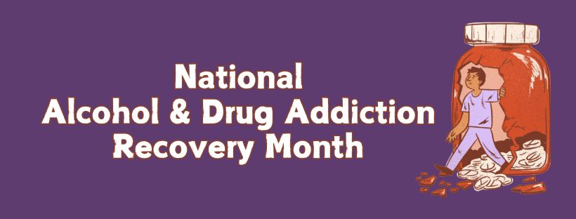 NationalAlcohol&DrugAddictionRecoveryMonthwithImageofPersonSimilingandWalkingAwayfromPills