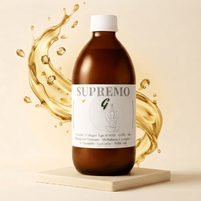 Bottle of Supremo Liposomal G on a display stand