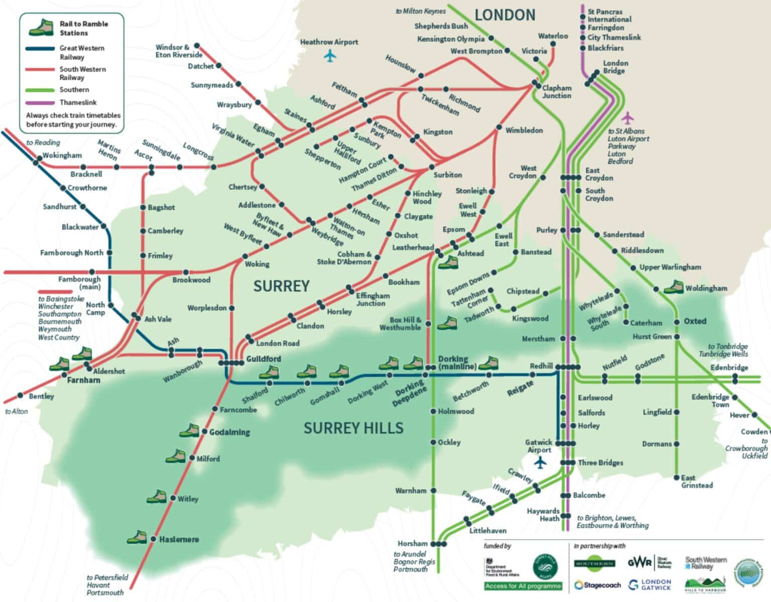 Visit The Surrey Hills National Landscape Rail Map 