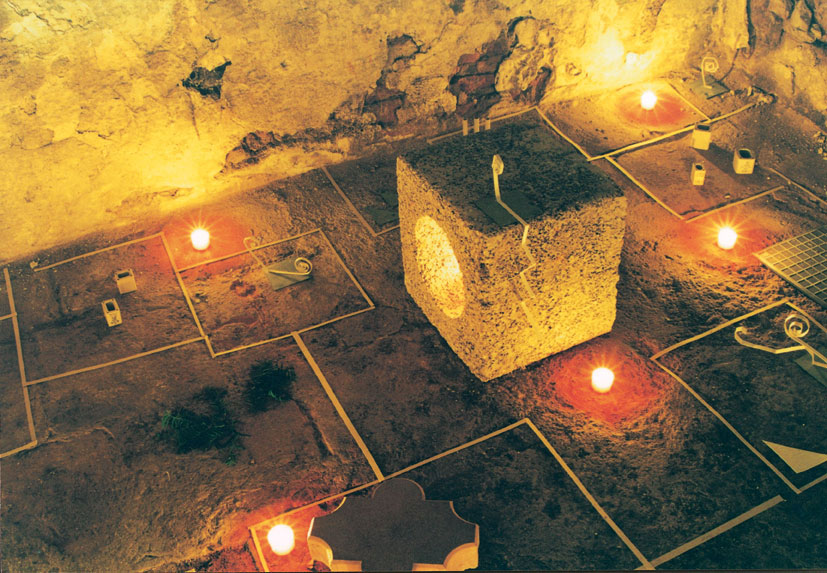 Materials; Stone, brick, slate, ceramics, paper, candles, foliage, cherries. Variable Dimensions, room size 3.5 x 3.5 x 3m.