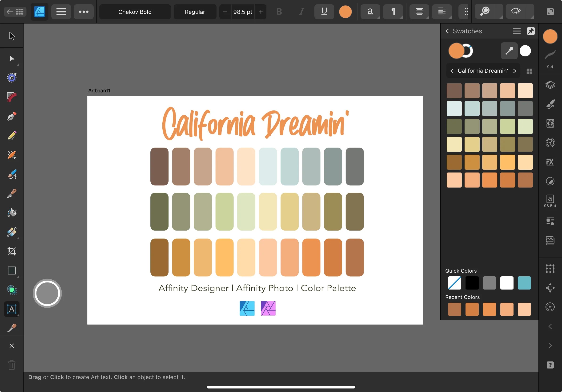 Affinity Designer Color Palette Bundle | California Dreamin' | Color Swatches | Instant Download | Digital Color | Affinity Photo | 30 Colors