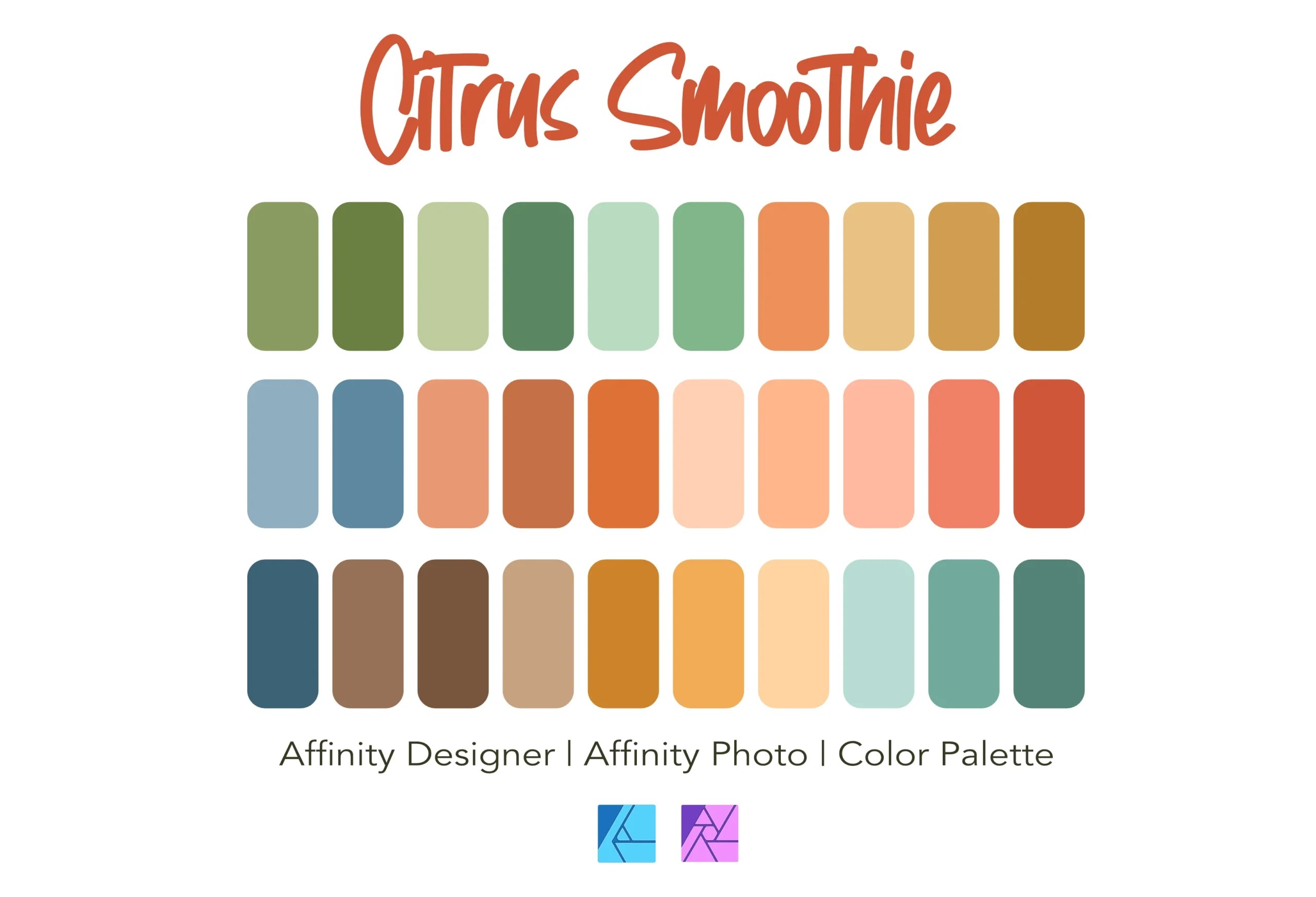 Affinity Designer Color Palette Bundle | Citrus Smoothie | Color Swatches | Instant Download | Digital Color | Affinity Photo | 30 Colors