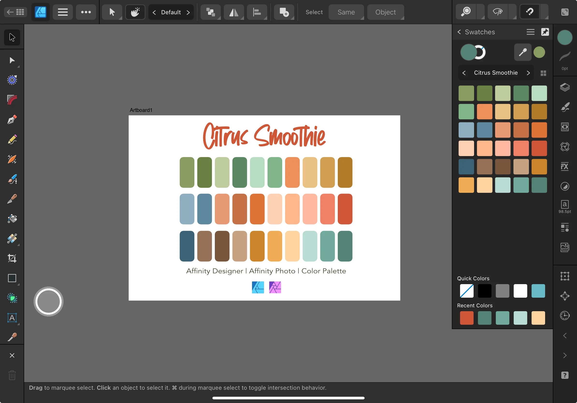 Affinity Designer Color Palette Bundle | Citrus Smoothie | Color Swatches | Instant Download | Digital Color | Affinity Photo | 30 Colors