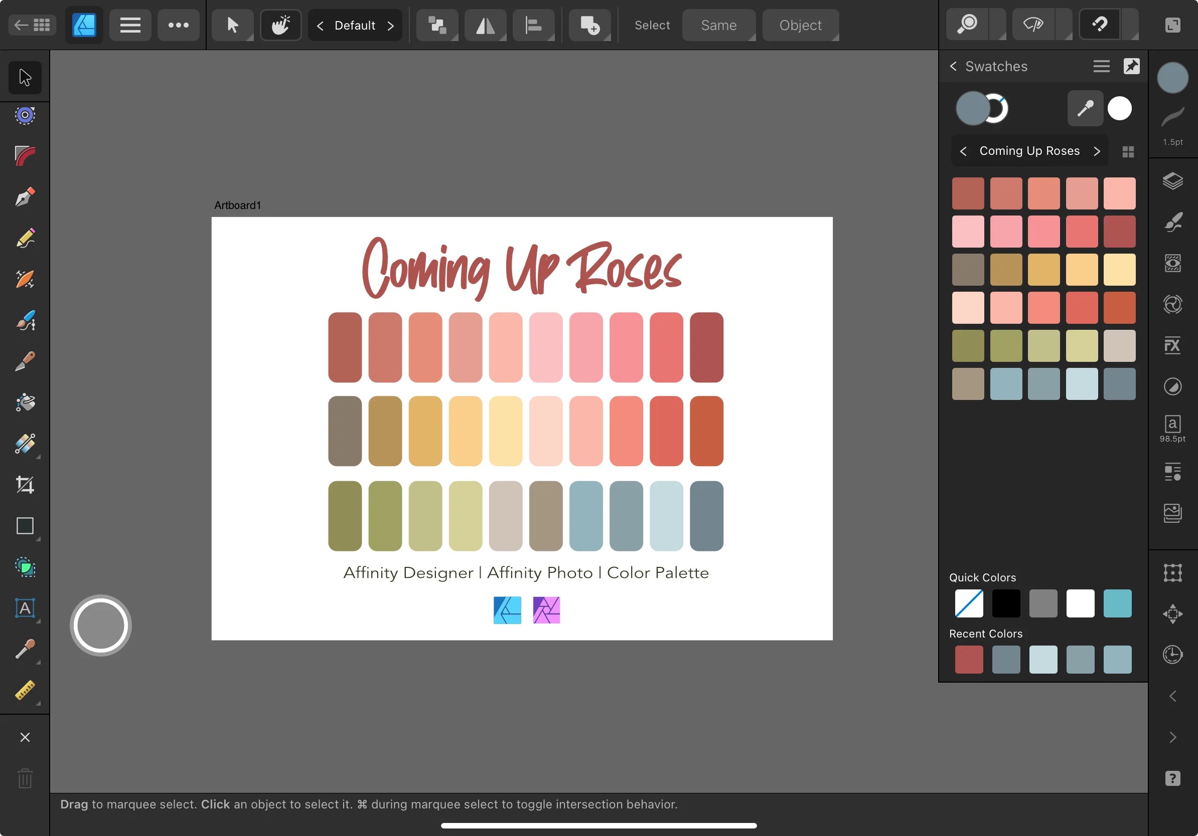 Affinity Designer Color Palette Bundle | Coming Up Roses | Color Swatches | Instant Download | Digital Color | Affinity Photo | 30 Colors
