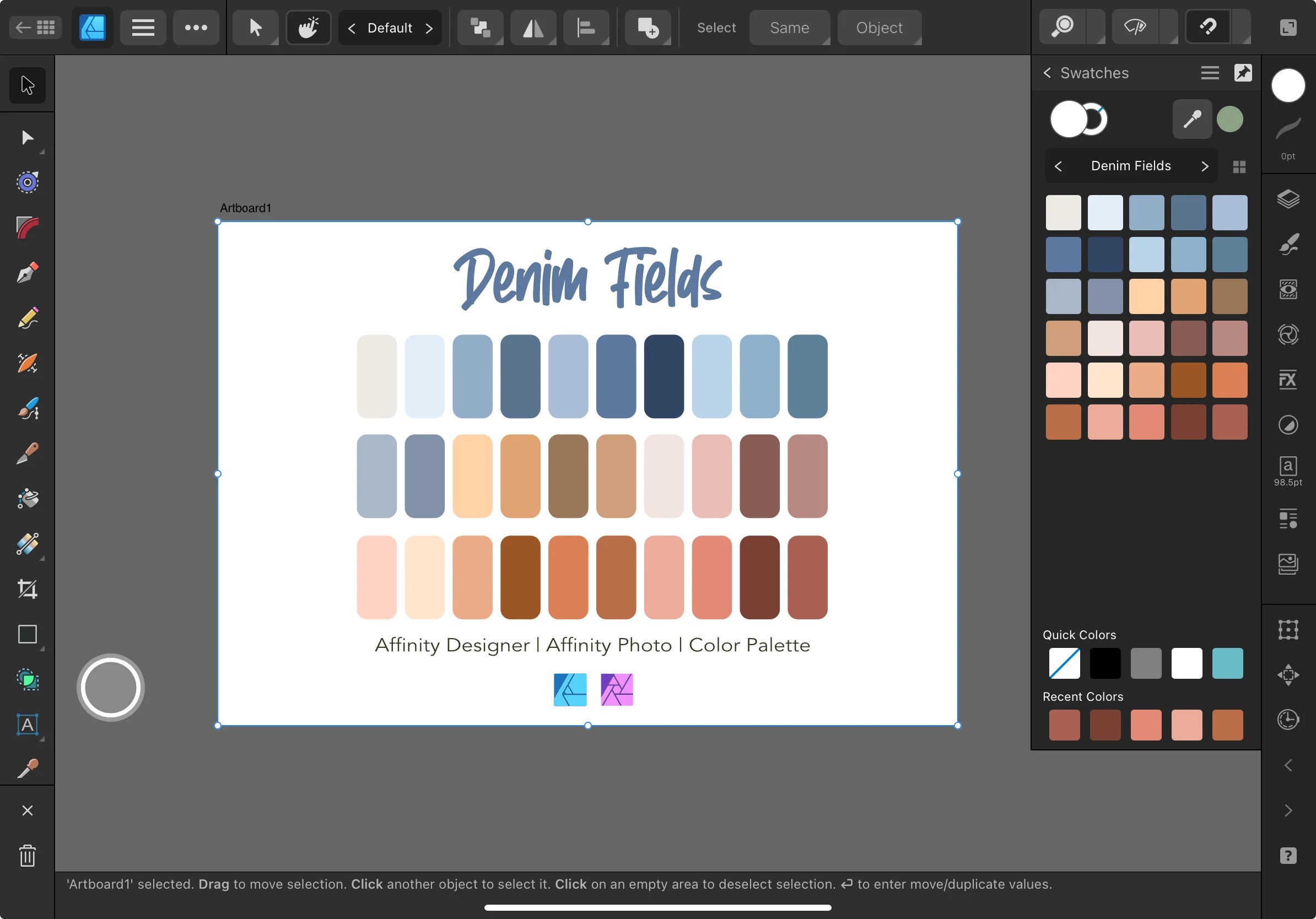 Affinity Designer Color Palette Bundle | Denim Fields | Color Swatches | Instant Download | Digital Color | Affinity Photo | 30 Colors