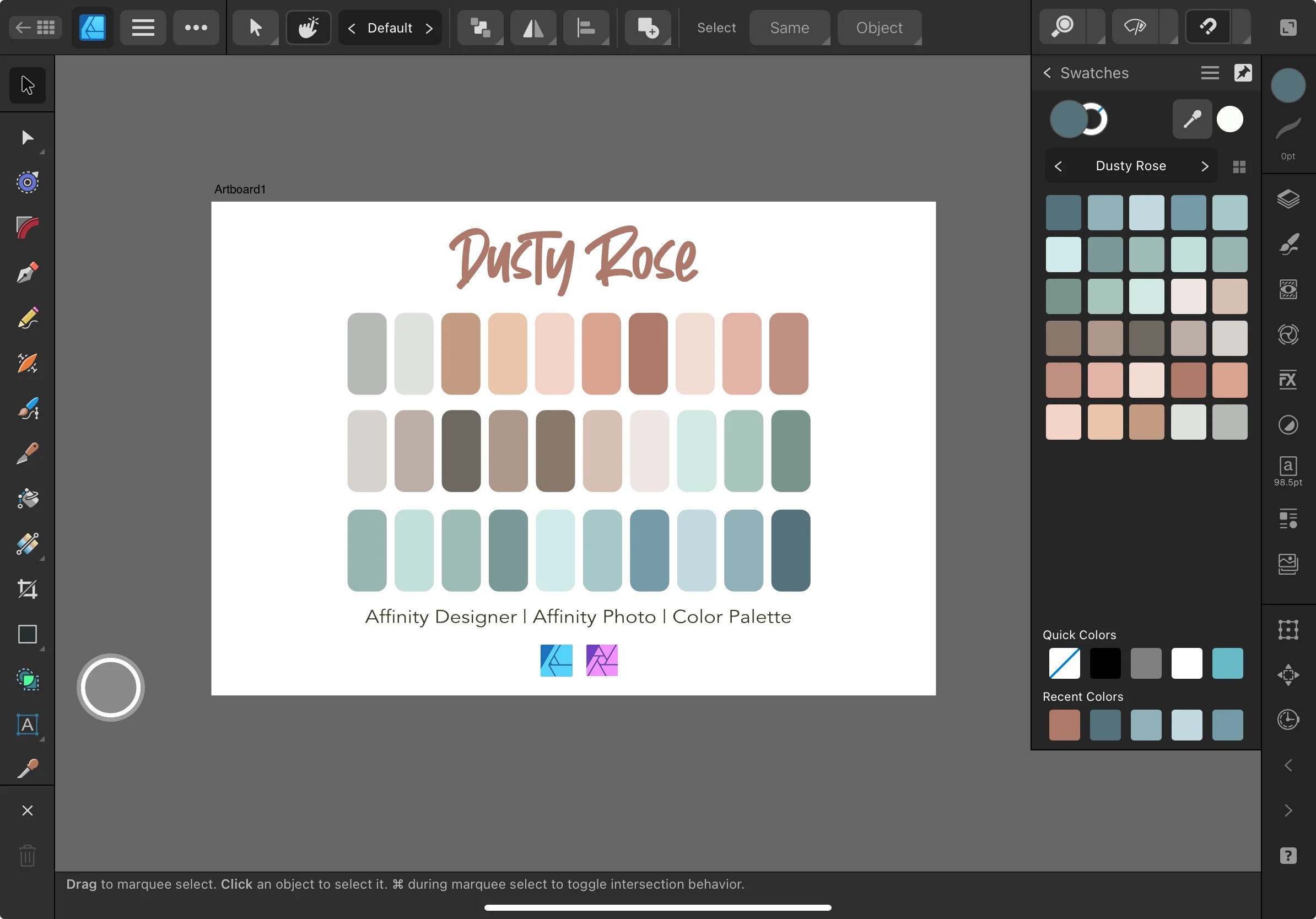 Affinity Designer Color Palette Bundle | Dusty Rose| Color Swatches | Instant Download | Digital Color | Affinity Photo | 30 Colors
