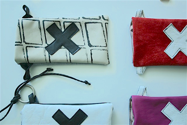 diy pouches with stamped patterns and swiss cross