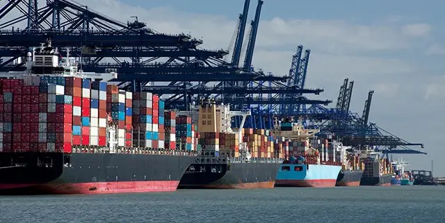 shipping containers at a port