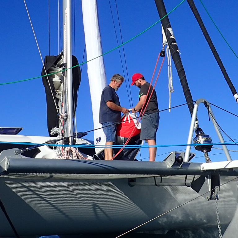 Checking out the new spinnaker for the first time.