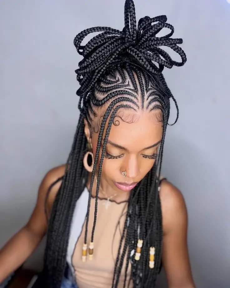 a lady rocking Fulani braided style
