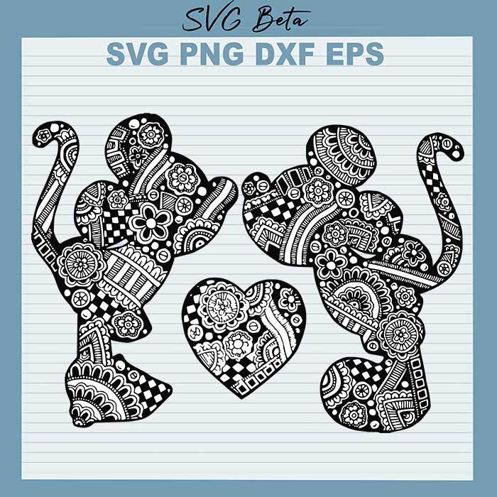 Mandala Mickey Kissing Minnie svg