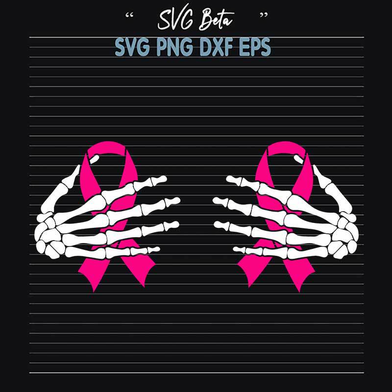 Boob Skeleton Hand On Breast Cancer Ribbon SVG