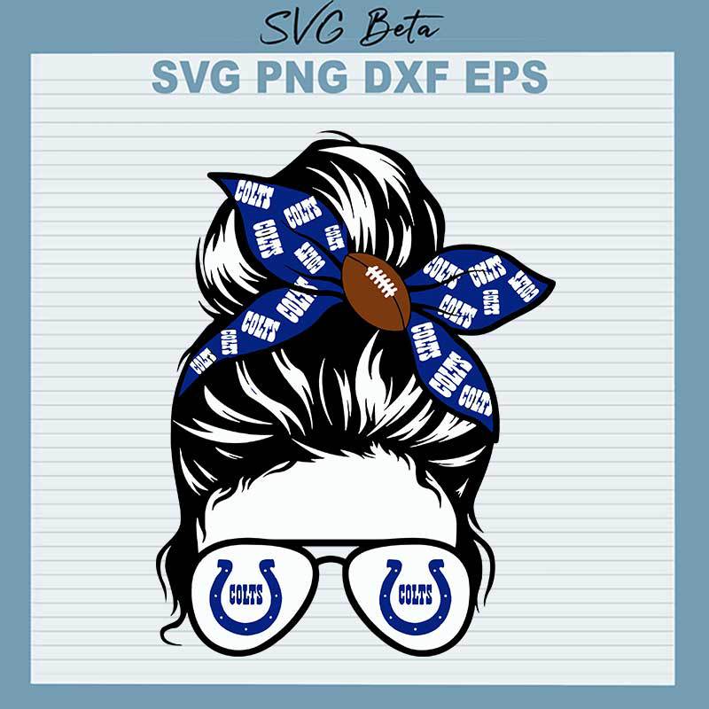 Colts Football Messy Bun Mom SVG