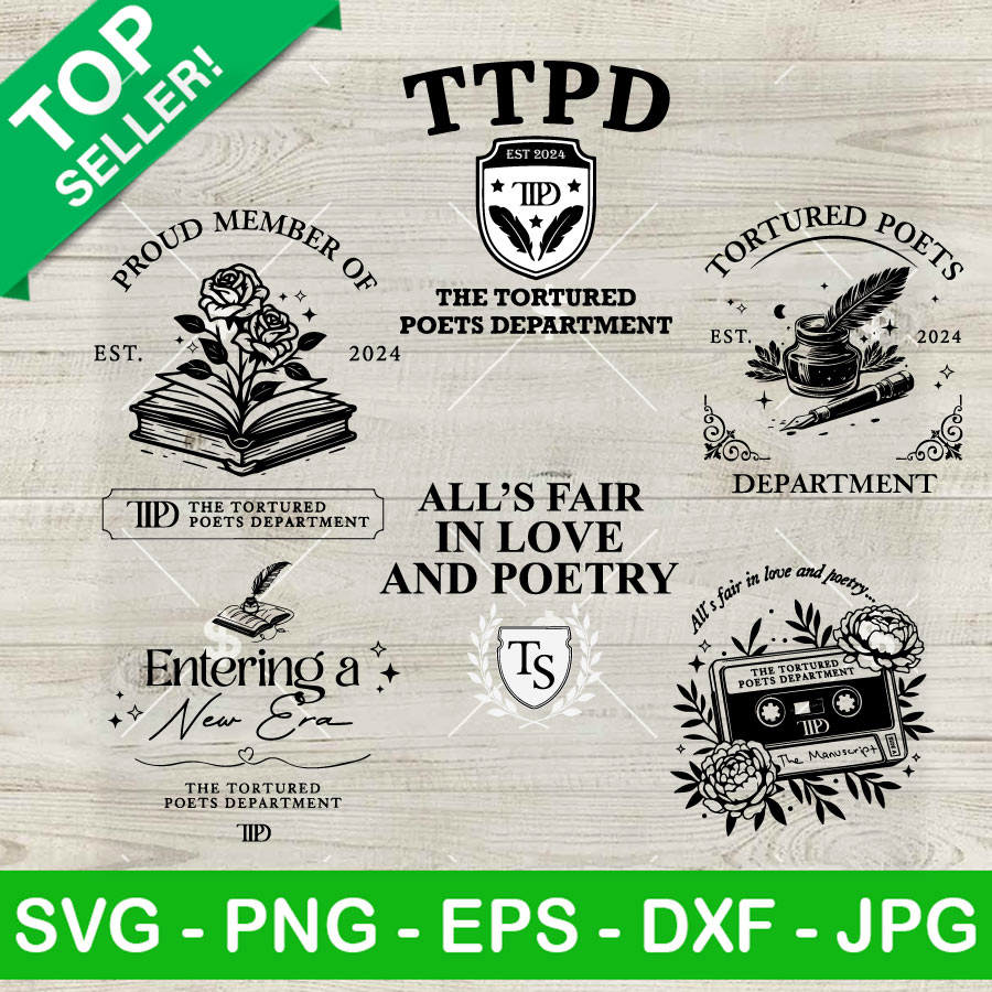 The Tortured Poets Department Taylor Swift SVG Bundle, Taylor Swift TTPD Album SVG, All's Fair In Love And Poetry SVG PNG DXF EPS
