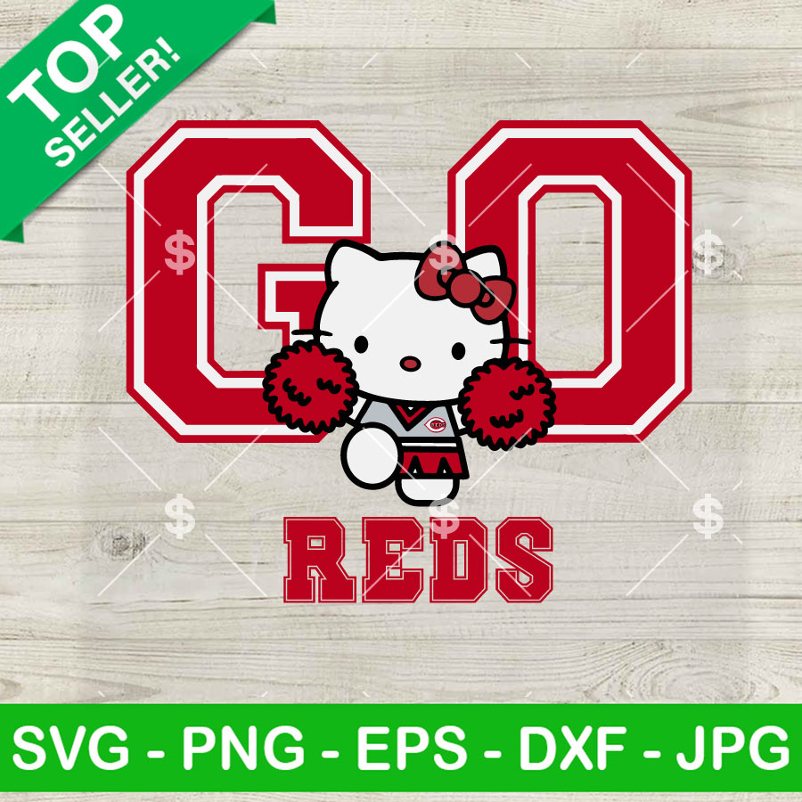 Hello Kitty Go Reds SVG, Cincinnati Reds MLB Team SVG, Cincinnati Reds Kitty Cheerleader SVG PNG DXF EPS
